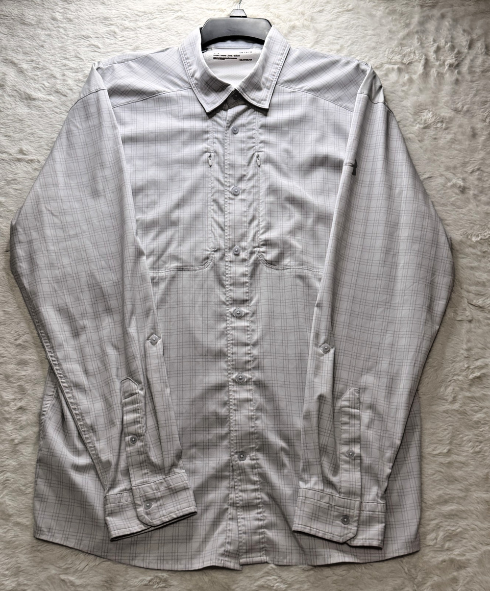 Under Armour Long Sleeve Fishing Shirt Mens Large Gray Plaid HeatGear Vented
